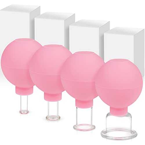 Juegos de Terapia de Ventosas de 4 Piezas Ventosas de Masaje de Succión al Vacío Facial, Orangeone Juegos de Terapia de Ventosas Rosadas para Masajeador de Hombros y Cabeza Contra la Edad y el Cuello Cover