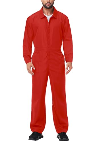 Arankhiger Red Coveralls for Mens Halloween Long Sleeve Front Zip Jumpsuit Adult Sip Knot Cosplay Party Uniform XL