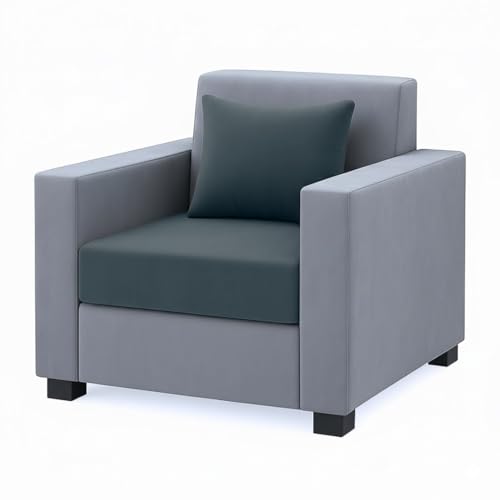 Image of FURNY Lexon 5 Seater Fabric 3+1+1 Sofa Set (Dark Grey-Light Grey) Premium Velvet Finish | Durable & Comfortable | Ideal for Living Room