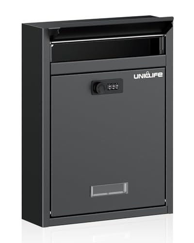 Buzones | Uniclife Buzón De Pared Para Exterior, Gran Compartimento De Almacenamiento Con Cerradura De Combinación, Cierre De Seguridad Para Casa, Caja De Seguridad, Caja De Correo, Caja De Acero Para Casa