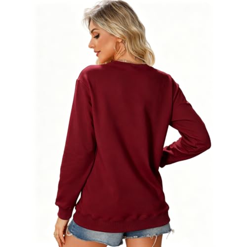 MUYLANTEZ Women Christmas Sweatshirt Christmas Begins with Christ Graphic Crew Neck Pullover Christian Religious Faith Shirt Wine - image 3