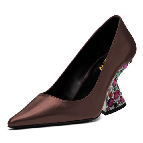 YDN Women Dressy Pumps Studded Slip On Rhinestone Special Chunky High Heels Pointed Toe Shoes Party Working Evening Size 4-16 US