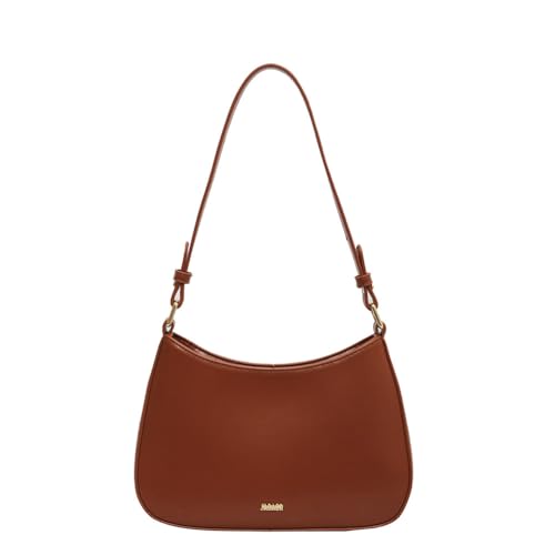 AZURAOKEY Bolso de hombro para mujer, estilo retro, Y2K, de piel sintética, color sólido, bonito bolso de mano con cierre de cremallera, Marrón