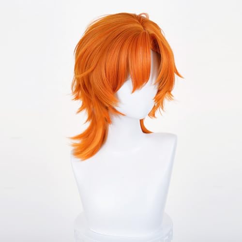 Image of LABEAUTE Unsex Cosplay Wig for Men Woman for Short Straight Cosplay Wig with Bangs for Anime Heat Resistant Hair for Party and Halloween (Medium- Length Orange Wig)