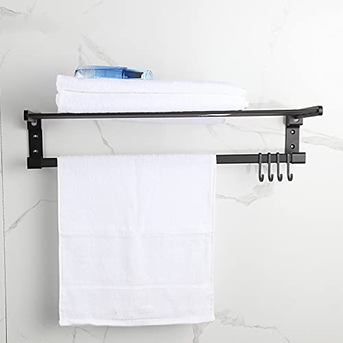 Porte-serviettes mural 60 cm en aluminium noir à deux niveaux avec barre pliable - 2