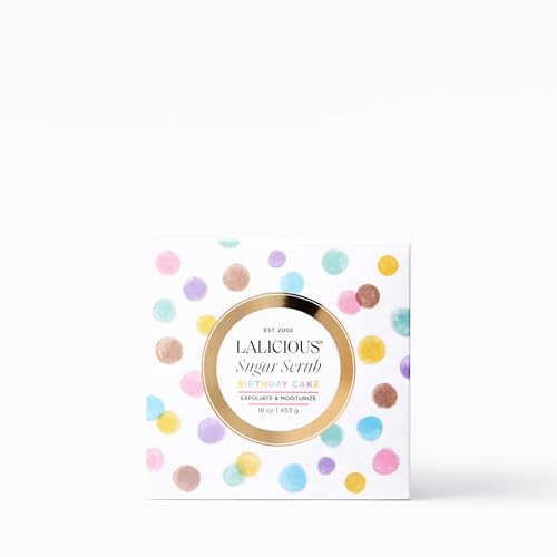 Image of LALICIOUS Birthday Cake w Pink Shimmer - Exfoliating & Moisturizing Whipped Body Scrub | Sugar & Coconut Oil | Gently Buffs & Smooths Sensitive Skin | No Parabens | Large 16oz
