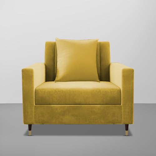 Image of Casaliving Garcia 1 Seater Sofa Set for Living Room (Yellow Colour) Premium Fabric Sofa