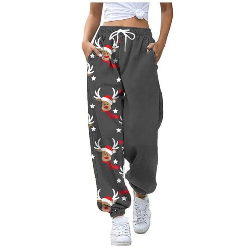 Pantalon de jogging d'hiver femme chaud avec cordon élastique et motif imprimé de Noël
