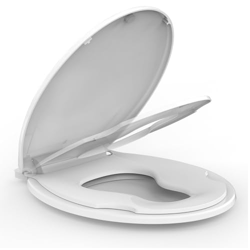 Slow Close Elongated Toilet Seat with Child Seat - Soft Quiet Closing Lid,...