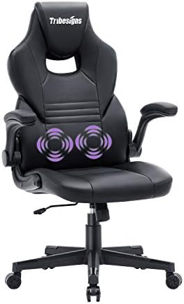 Gaming Chair, Tribesigns Ergonomic Workplace Chair Desk Chair with Therapeutic massage Lumbar Help Flip Up Arms PU Leather-based Govt Pc Chair