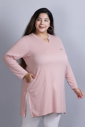 Image of CUPID Women's Cotton Plus Size Plain Full Sleeves Long Top for Summer n Semi Summers with One Side Pocket for Ladies Solid T Shirt