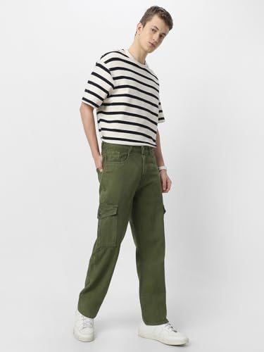 Image of Neostreak Men's Loose Baggy Fit Washed Cargo Jeans with 6 Pockets Non-Stretchable