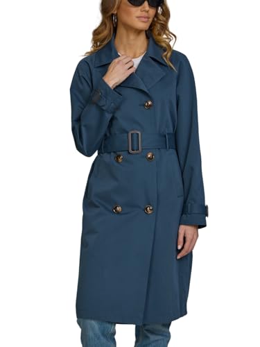 Image of Steve Madden Long Lapel Trench Coat for Women – Double-Breasted Womens Trench Coats, Belted Tailored Work Jackets for Women