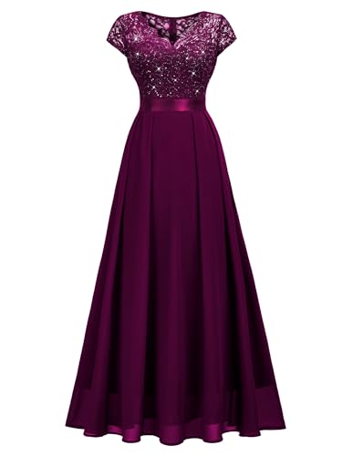 Miusol Women's Elegant V-Neck Cap Sleeve Sequined Floral Lace Formal Party Maxi Dress3