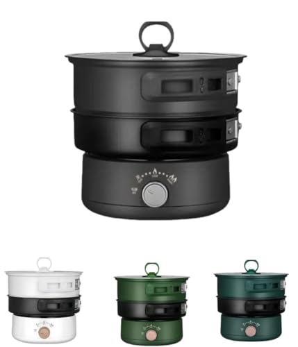 電気調理鍋 304ステンレス製 電気調理鍋 折りたたみ式 多機能クッカー 分割調理可能 炊飯/スープ/炒め物対応 ポータブル キャンプ/車中泊/一人暮らし用 コンパクト設計 温度調節機能付き 日本仕様 110V (D)