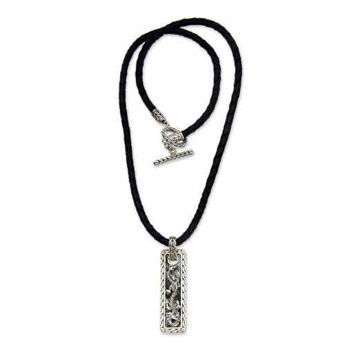 NOVICA Artisan Handmade Men's Sterling Silver Pendant Necklace Dragon for Leather No Stone Cord Indonesia Animal Themed Halloween [20 in L 4 mm W Pendant(s) 2 in L x 0.5 in W x 0.2 in D] ' Bold3