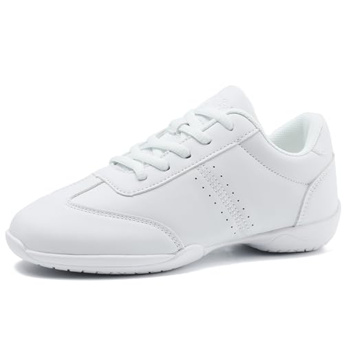 Image of Youth Cheer Shoes Girls White Cheerleading Shoes Dance Athletic Training Breathable Fabric Dancing Lightweight Competition Comfortable Sport Kids Girls Cheer Sneakers