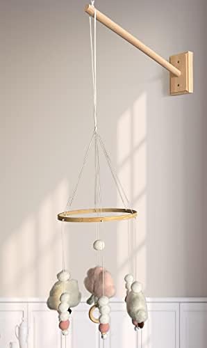 Mobile Wooden Arm, Wall Mounted Suitable for All Cribs 100% Natural Larch Hanger Nusery Decor Baby Room Safe Holder (Original Wood Color)