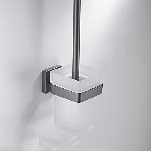 Chic Gun Gray Bathroom Accessories Set - 6-Piece Towel Rack Toilet Paper Holder Towel Rail Hook Soap Dish & Toilet Brush for Stylish Bathroom Organization