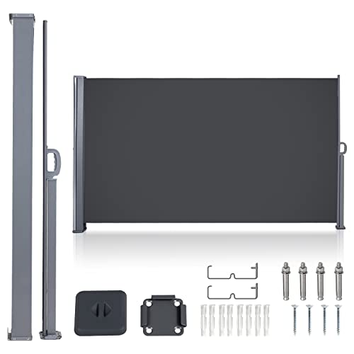 Herrselsam Store latéral, 160x300cm Auvent rétractable Protection Solaire, Opaque, Brise-Vent, Paravent Extérieur, Auvent Côté Jardin Protection de la Vie Privée pour Balcon, Terrasse, Gris