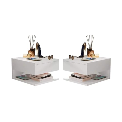 Kit 2 Mesas de Cabeceira Decor Suspensa/Aérea com Gaveta e Prateleira Branco