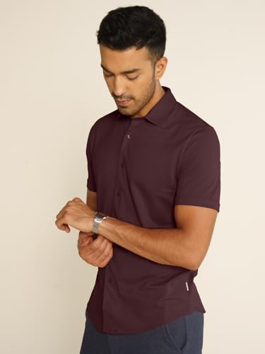 Image of DaMENSCH Men's Constant All-Degree Half Sleeve Regular fit Shirt, Pique Textured, Thermoregulating Cotton Blend, Recycled Fabric Shirts Stylish