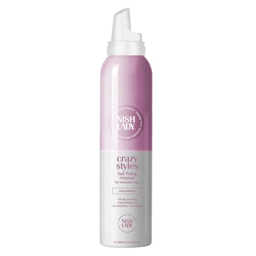 Nishlady Crazy Styles - Schiuma di fissaggio per capelli, 200 ml, volume e tenuta a lungo, ideale per ricci e capelli lisci, non si attacca, styling perfetto per tutto il giorno