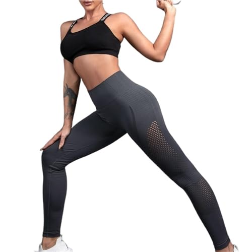 Leggings sexy pour le yoga gris stretch et collants sport pour femmes en taille L