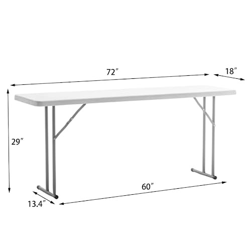 Image of BTEXPERT 6-Foot - 72 inch Long White Granite Plastic Folding Seminar Training Table Portable 18 inch Wide Narrow, 29 inch High, Events Indoor Outdoor Lightweight