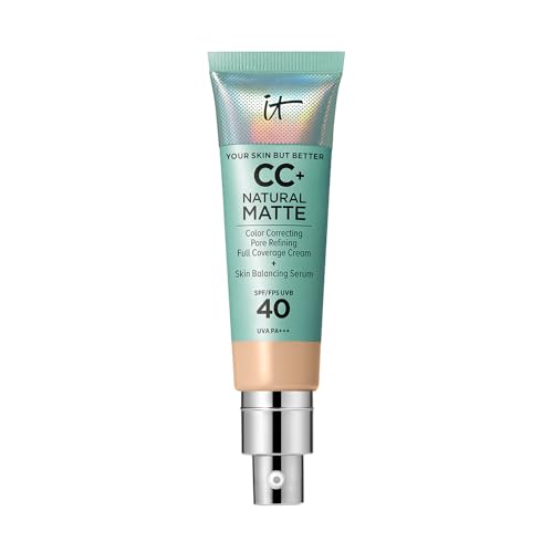 Image of IT Cosmetics Full Coverage Foundation, Natural Matte, Made with Hyaluronic Acid, SPF 40 Protection, Your Skin But Better CC+, Shade: Light, 32ml