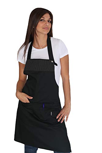 Delantal de cocina para mujer, color negro, de yeso - uniforme de trabajo para barbacoa, restaurante, camarera, casa, bar, chef, cocinero, pizzería - delantales personalizados de tela Astorino Cover