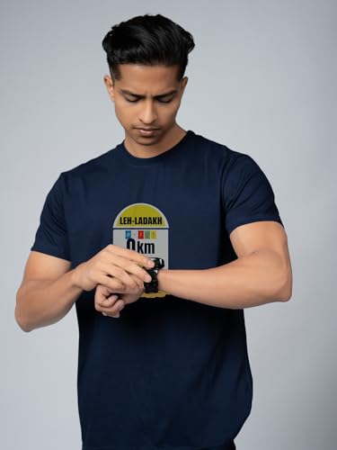 Image of T-Shirt for Men - 100% Cotton Ladakh Motorcycle Rider Half Sleeve Round Neck Graphic Print | Regular & Oversized Fit | 180 /220 GSM | S-5XL | Black, Navy Blue, Olive, Red, White