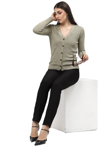 Image of Kalt Women Full Sleeves V-Neck Design Acrylic Cardigan Sweater