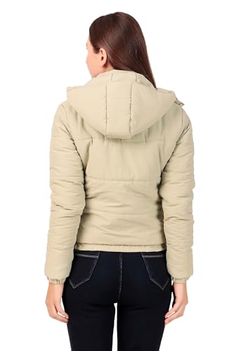 Image of Brazo Crop Puffer Jacket for Women, Cropped Design, Insulated, Hooded, Long Sleeves