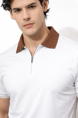 Image of Mens Premium Cotton Polo T-Shirt | 220 GSM Soft Fabric | Casual Stylish Look | Zipper Polo Design Snow White Polo T Shirt | Polo Tshirt for All-Day Wear