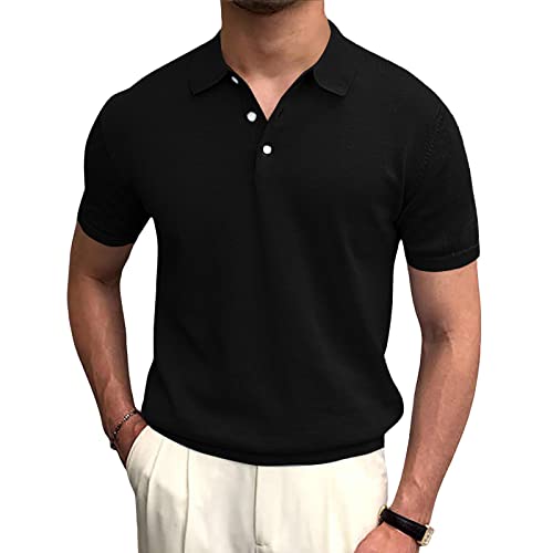 Syktkmx Mens Golf Polo Shirts Short Sleeve Casual Banded Bottom Stretch Classic Fit Solid Knit T-Shirts