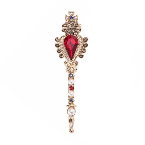 Brooches for Women Vintage Style Royal Scepter Brooch with Red Crystal Pearl and Colorful Accents For women (Red)