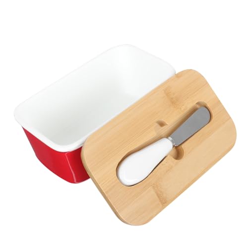 COLLBATH 1 Set Box Butter Box Butter Dish with Lid Containers with Lids Porcelain Butter Dish Porcelain Cheese Dish Bread Holder Butter Plate with Lid Snack Service Bowl Stainless Steel Red