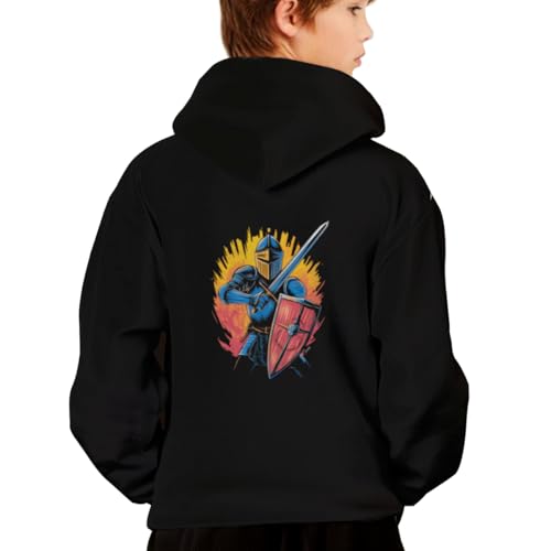 Vintage Medieval Knight Armor Sword Shield Hoodies for Teen Girls Boys Lightweight Kangaroo Pocket Sweatshirt2