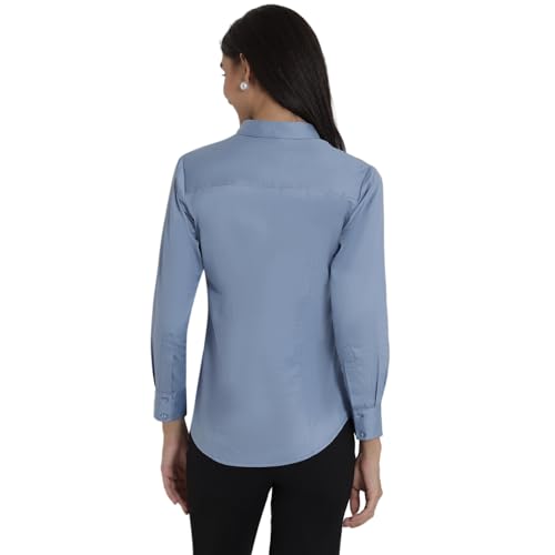 Image of Women's Cotton Solid Long Sleeve Shirt - Formal & Casual Button-Down Long Sleeve Collared Top for Office, Workwear 100% Soft Breathable Cotton Fabric