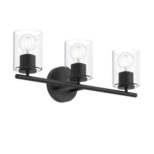Image of Progress Lighting Replay 22 Inch 3-Light Vanity Light, Transitional, Black with Clear Glass Shades, (7.875 inch H x 22 inch W x 6 inch D), P300583-031