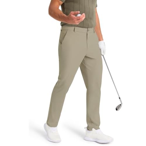 Mens Classic Fit Golf Pants Stretch Work Dress Pants 30''/32''/34'' Lightweight Casual Pants with Pockets 30W x 34L Light Khaki
