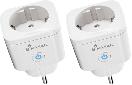 Nivian– Enchufe Inteligente–WiFi–Protección contra sobretensiones y Control de Consumo energético - App Tuya (smart plug) (Paquete de 2)