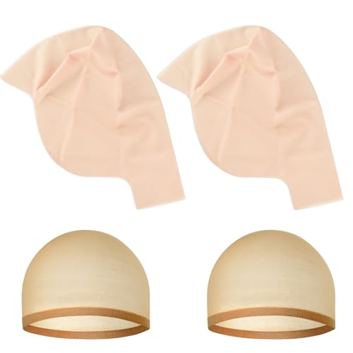 BOUBONI 2/4/6/8 Pack Halloween Bald Cap for Woman Makeup Latex Bald Caps Nylon Bald Head Wig Cap for Halloween Party Adult (Thin 4)