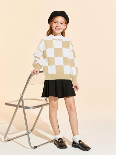 Girls Sweaters Kids Fashion Plaid Mock Neck Pullover Sweater Tops 5-14 Years3