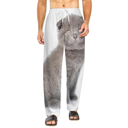 Bas de pyjama femme long gros chat mignon en coton avec poches