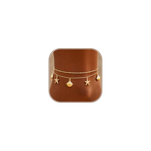 Starfish & Shell Charm Ankle Bracelets for Women Waterproof 14K Gold Plated Chain Anklets Trendy Dainty Summer Accessories for women Beach Vacation Jewelry Gifts for Mom Wife Girlfriend Lover