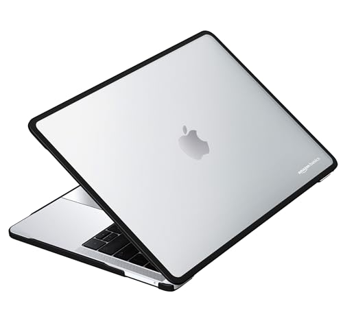 Amazon Basics Hard Shell Laptop Cover for MacBook Air 13-inch with Touch ID (Model M2) | Anti-Fingerprint Case (Matte Black & Semi-Transparent)