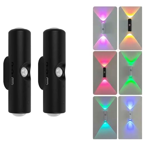 Image of GITGRNTH 2 PCS Black RGB LED Indoor Wall Light with Motion Sensor, Rechargeable Up Down Light with Automatic Color Changing | Modern 2 Way RGB Wall Lamp for Home, Bedroom, Living Room, Corridor