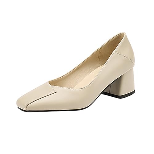DEERBUNNY Classic Women's Pumps Low Chunky Block Heel Dress Shoes Closed Square Toe Comfortable Office Heeled Pump Shoe